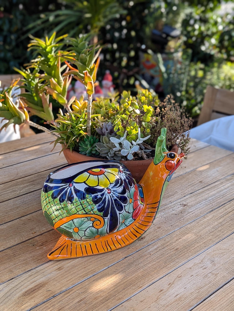 Talavera Snail Planter, Ceramic Mexican Planter Pot for Indoor Home Decor or Outdoor Garden Decor is also Exquisite Hand Painted Yard Art