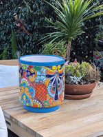 14" Tall Round Flower Pot Colorful Talavera Ceramic Planter is Handmade Mexican Pottery, Garden and Home Decor or Housewarming Gift