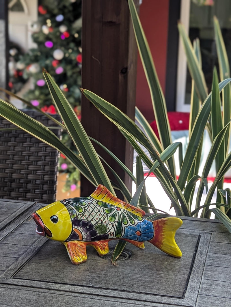 Ceramic Fish Talavera Pottery Handmade in Mexico, Fish Home Garden or Porch Decor, Yard Art as Unique Gift for Fish Lovers