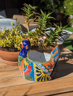 Talavera Chicken Ceramic Planter & Colorful Flower Pot, Handmade Outdoor Yard Decor or Indoor Plant Pot, Colorful Mexican Garden Decor