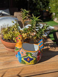 Talavera Chicken Ceramic Planter & Colorful Flower Pot, Handmade Outdoor Yard Decor or Indoor Plant Pot, Colorful Mexican Garden Decor