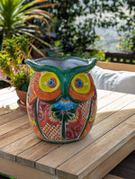 Gorgeous 14" Owl Flower Pot, Ceramic Planter is Handmade Talavera Pottery for Outdoor Garden Decor, Unique Housewarming Gift