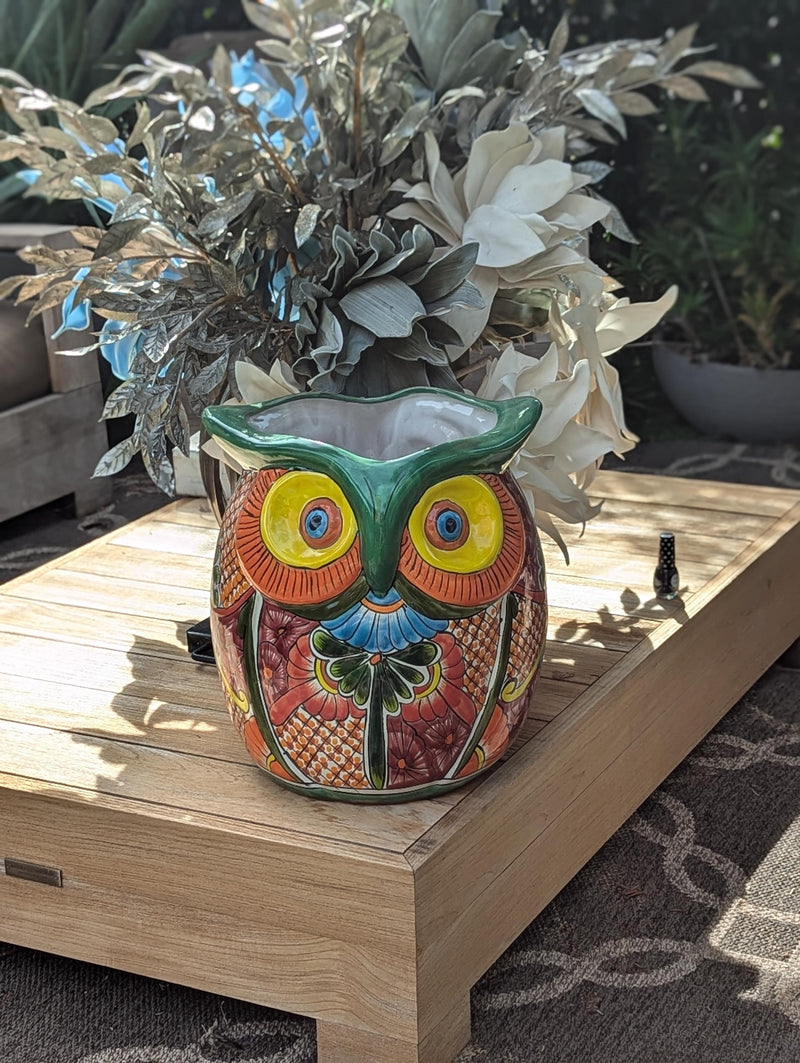 Gorgeous 14" Owl Flower Pot, Ceramic Planter is Handmade Talavera Pottery for Outdoor Garden Decor, Unique Housewarming Gift