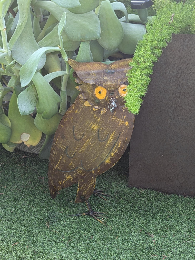 Brown Owl Garden Decor & Metal Owl Statue, Outdoor Owl Decoration Yard Decor, Metal Owl Sculpture Home Decor Figurine