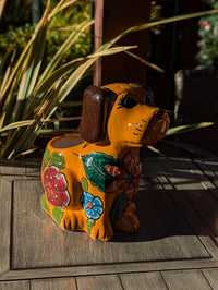 Talavera Dog Flower Pot for Outdoor Decor and Garden Decorations, Planter Pot is Handmade Mexican Pottery, Great as Dog Lover Gift