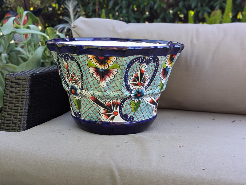 Talavera Pottery, Large Planter Pot 17" Wide, Ceramic Indoor Outdoor Flower Pot, Handmade In Mexico