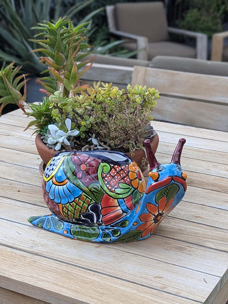 Talavera Snail Planter, Ceramic Mexican Planter Pot for Indoor Home Decor or Outdoor Garden Decor is also Exquisite Hand Painted Yard Art