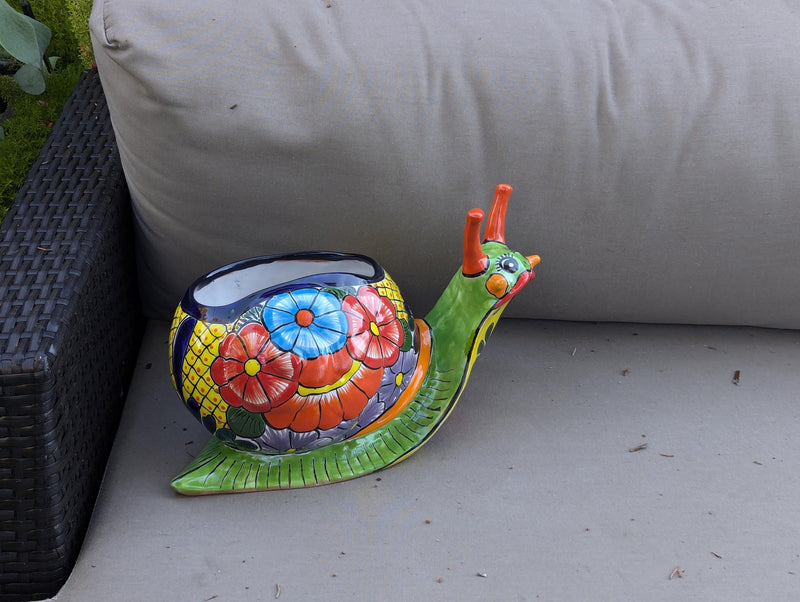 Talavera Snail Planter, Ceramic Mexican Planter Pot for Indoor Home Decor or Outdoor Garden Decor is also Exquisite Hand Painted Yard Art