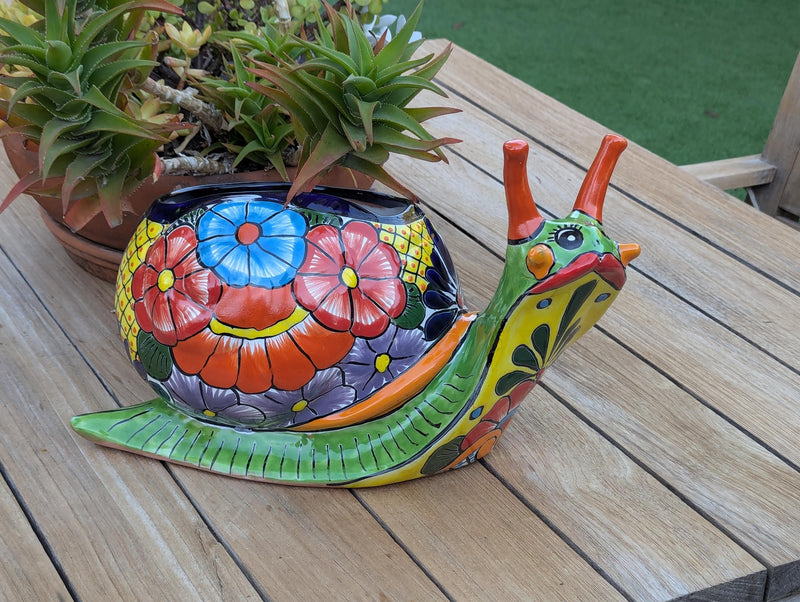 Talavera Snail Planter, Ceramic Mexican Planter Pot for Indoor Home Decor or Outdoor Garden Decor is also Exquisite Hand Painted Yard Art