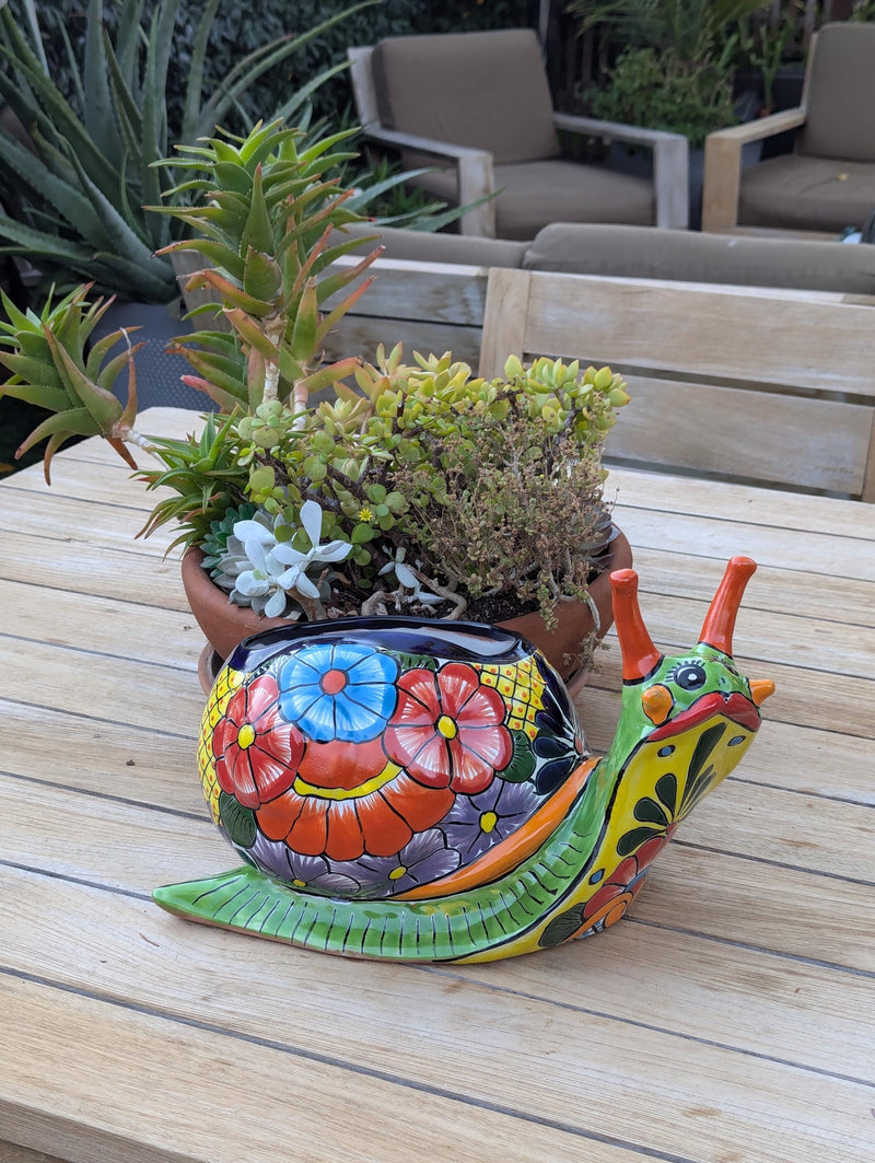 Talavera Snail Planter, Ceramic Mexican Planter Pot for Indoor Home Decor or Outdoor Garden Decor is also Exquisite Hand Painted Yard Art