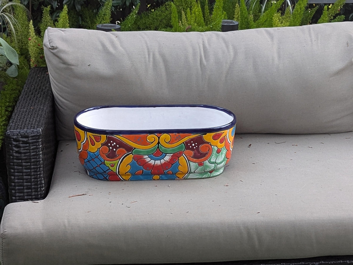Oval Planter Talavera Pottery, Indoor or Outdoor Flower Pot, Ceramic Mexican Art as Housewarming Gift