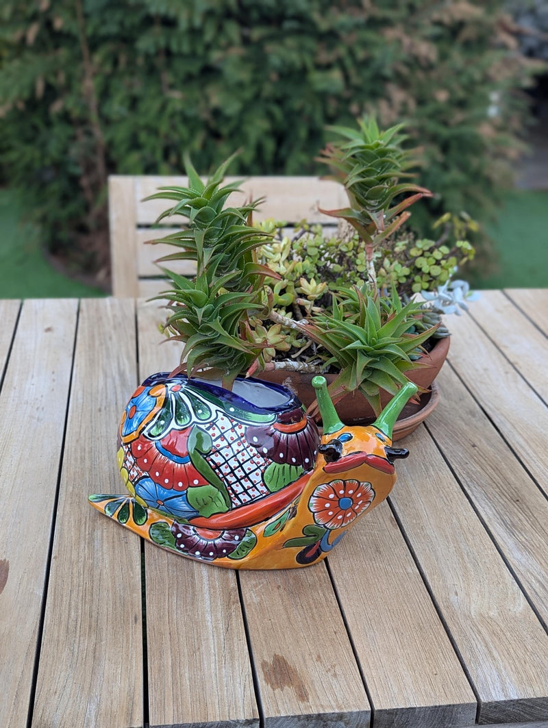 Talavera Snail Planter, Ceramic Mexican Planter Pot for Indoor Home Decor or Outdoor Garden Decor is also Exquisite Hand Painted Yard Art