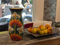 Talavera Ceramic Vase | Handmade Mexican Pottery for Dried or Fresh Flowers Featuring Colorful Sunflowers & Lillies