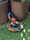 Talavera Rattlesnake Figurine Ceramic Mexican Pottery, Outdoor Snake Decor and Garden Statue Handmade in Mexico