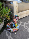 Talavera Rattlesnake Figurine Ceramic Mexican Pottery, Outdoor Snake Decor and Garden Statue Handmade in Mexico