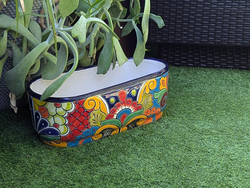 Oval Planter Talavera Pottery, Indoor or Outdoor Flower Pot, Ceramic Mexican Art as Housewarming Gift