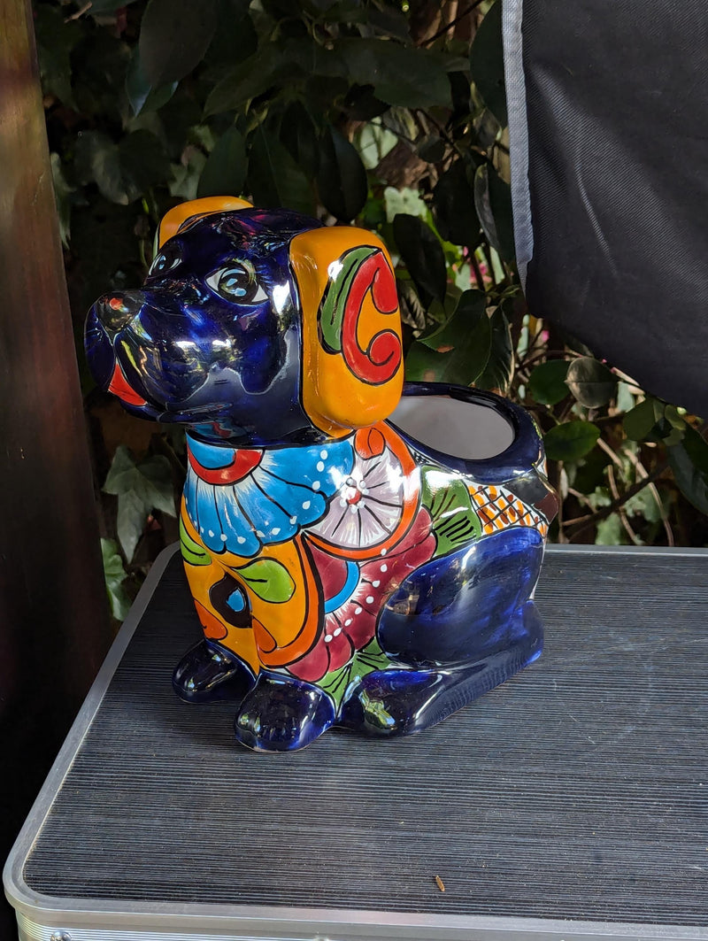 Talavera Dog Flower Pot for Outdoor Decor or Garden Decorations, Planter Pot is Handmade Mexican Pottery, great as Cute Dog Lover Gifts