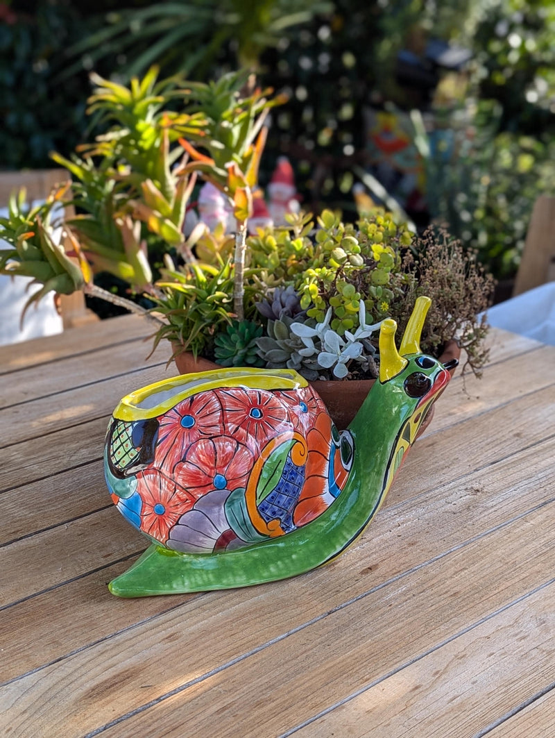 Talavera Snail Planter, Ceramic Mexican Planter Pot for Indoor Home Decor or Outdoor Garden Decor is also Exquisite Hand Painted Yard Art