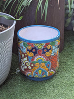 14" Tall Round Flower Pot Colorful Talavera Ceramic Planter is Handmade Mexican Pottery, Garden and Home Decor or Housewarming Gift