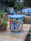 14" Tall Round Flower Pot Colorful Talavera Ceramic Planter is Handmade Mexican Pottery, Garden and Home Decor or Housewarming Gift