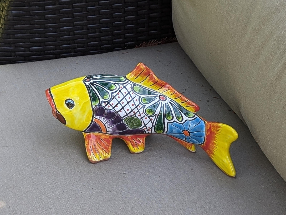 Ceramic Fish Talavera Pottery Handmade in Mexico, Fish Home Garden or Porch Decor, Yard Art as Unique Gift for Fish Lovers