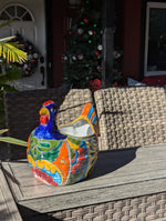 Talavera Chicken Ceramic Planter & Colorful Flower Pot, Handmade Outdoor Yard Decor or Indoor Plant Pot, Colorful Mexican Garden Decor