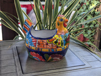 Talavera Chicken Ceramic Planter & Colorful Flower Pot, Handmade Outdoor Yard Decor or Indoor Plant Pot, Colorful Mexican Garden Decor