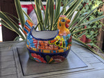 Talavera Chicken Ceramic Planter & Colorful Flower Pot, Handmade Outdoor Yard Decor or Indoor Plant Pot, Colorful Mexican Garden Decor