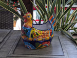 Talavera Chicken Ceramic Planter & Colorful Flower Pot, Handmade Outdoor Yard Decor or Indoor Plant Pot, Colorful Mexican Garden Decor