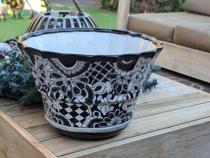 Talavera Pottery, Large Planter Pot 17" Wide, Ceramic Indoor Outdoor Flower Pot, Handmade In Mexico