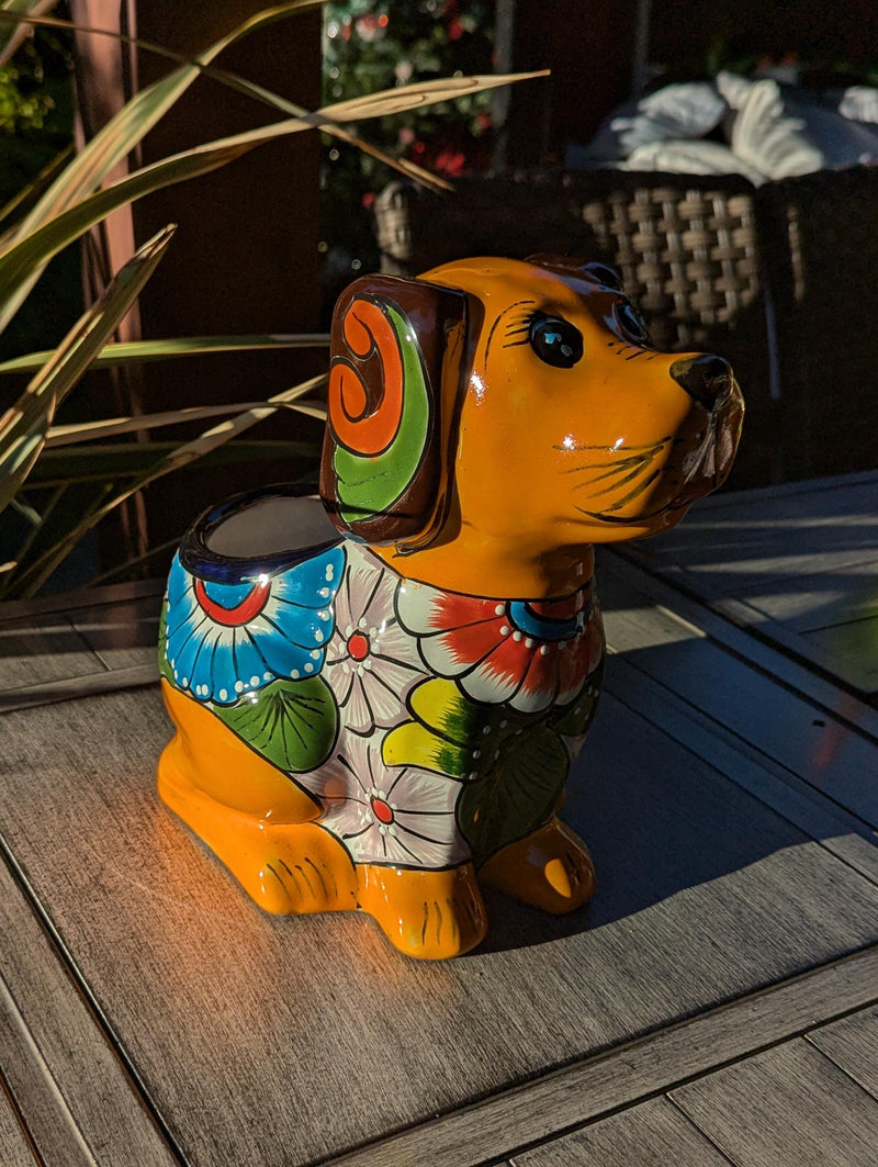 Talavera Dog Flower Pot for Outdoor Decor and Garden Decorations, Planter Pot is Handmade Mexican Pottery, Great as Dog Lover Gift