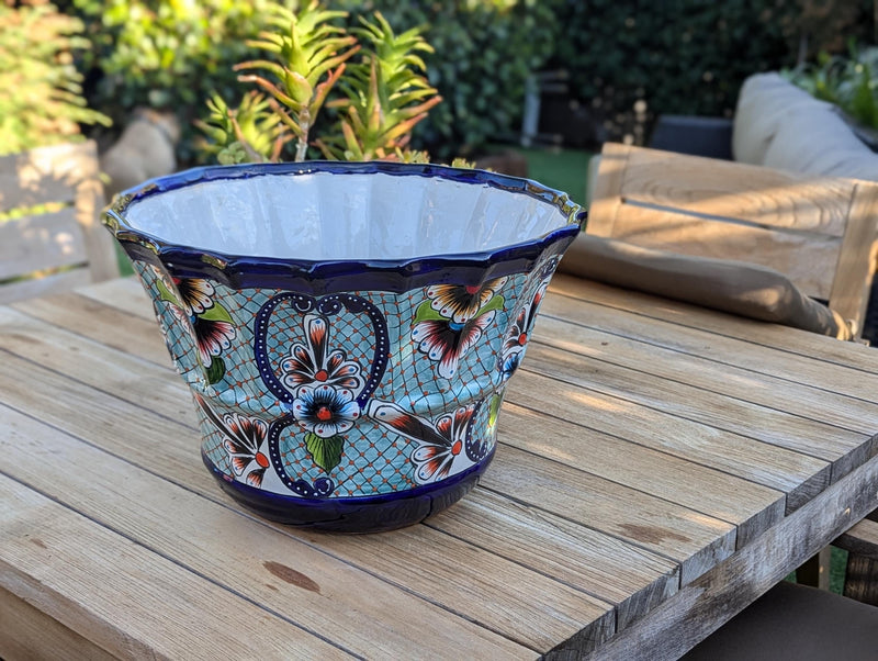 Talavera Pottery, Large Planter Pot 17" Wide, Ceramic Indoor Outdoor Flower Pot, Handmade In Mexico