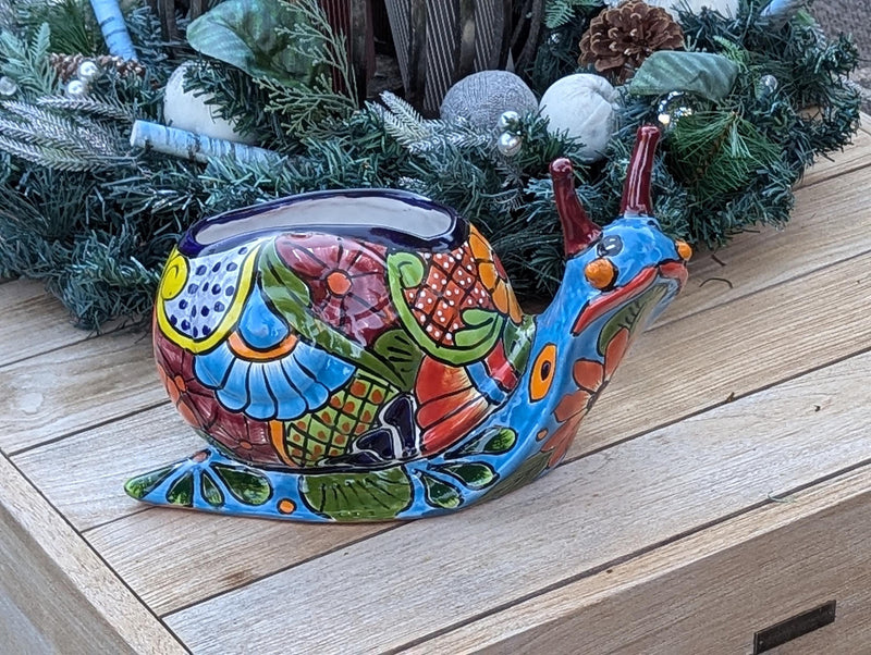 Talavera Snail Planter, Ceramic Mexican Planter Pot for Indoor Home Decor or Outdoor Garden Decor is also Exquisite Hand Painted Yard Art