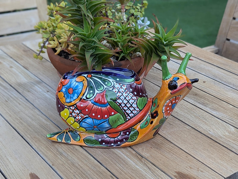 Talavera Snail Planter, Ceramic Mexican Planter Pot for Indoor Home Decor or Outdoor Garden Decor is also Exquisite Hand Painted Yard Art