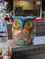 Gorgeous 14" Owl Flower Pot, Ceramic Planter is Handmade Talavera Pottery for Outdoor Garden Decor, Unique Housewarming Gift