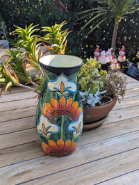 Talavera Ceramic Vase | Handmade Mexican Pottery for Dried or Fresh Flowers Featuring Colorful Sunflowers & Lillies