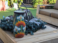 Talavera Ceramic Vase | Handmade Mexican Pottery for Dried or Fresh Flowers Featuring Colorful Sunflowers & Lillies
