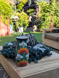 Talavera Ceramic Vase | Handmade Mexican Pottery for Dried or Fresh Flowers Featuring Colorful Sunflowers & Lillies
