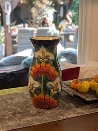 Talavera Ceramic Vase | Handmade Mexican Pottery for Dried or Fresh Flowers Featuring Colorful Sunflowers & Lillies