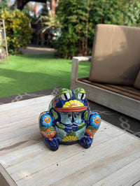 Talavera Frog Flower Pot | Ceramic Pottery for Indoor or Outdoor Planter Pot, Handmade Mexican Home Decor or Garden Decor & Yard Art