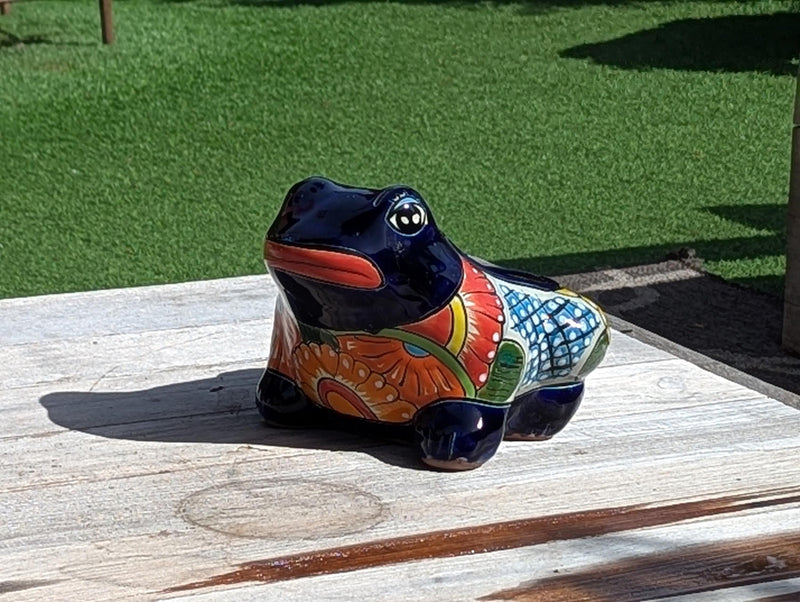 Colorful Frog Flower Pot and Ceramic Planter, Talavera Pottery Indoor Outdoor Planter, Talavera Pot and Mexican Planter, Small Pot