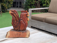 Wooden Rooster Garden Statue Yard Art & Home Decor, Chainsaw Art Carved Wooden Rooster Statue for Outdoor Decoration or Indoor Decor
