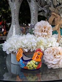 Chicken Flower Pot Ceramic Talavera Planter, Small Handmade Mexican Pottery Home Decor as Indoor Planter or Outdoor Pot