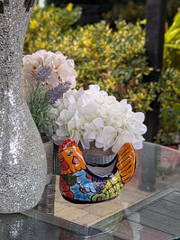 Chicken Flower Pot Ceramic Talavera Planter, Small Handmade Mexican Pottery Home Decor as Indoor Planter or Outdoor Pot