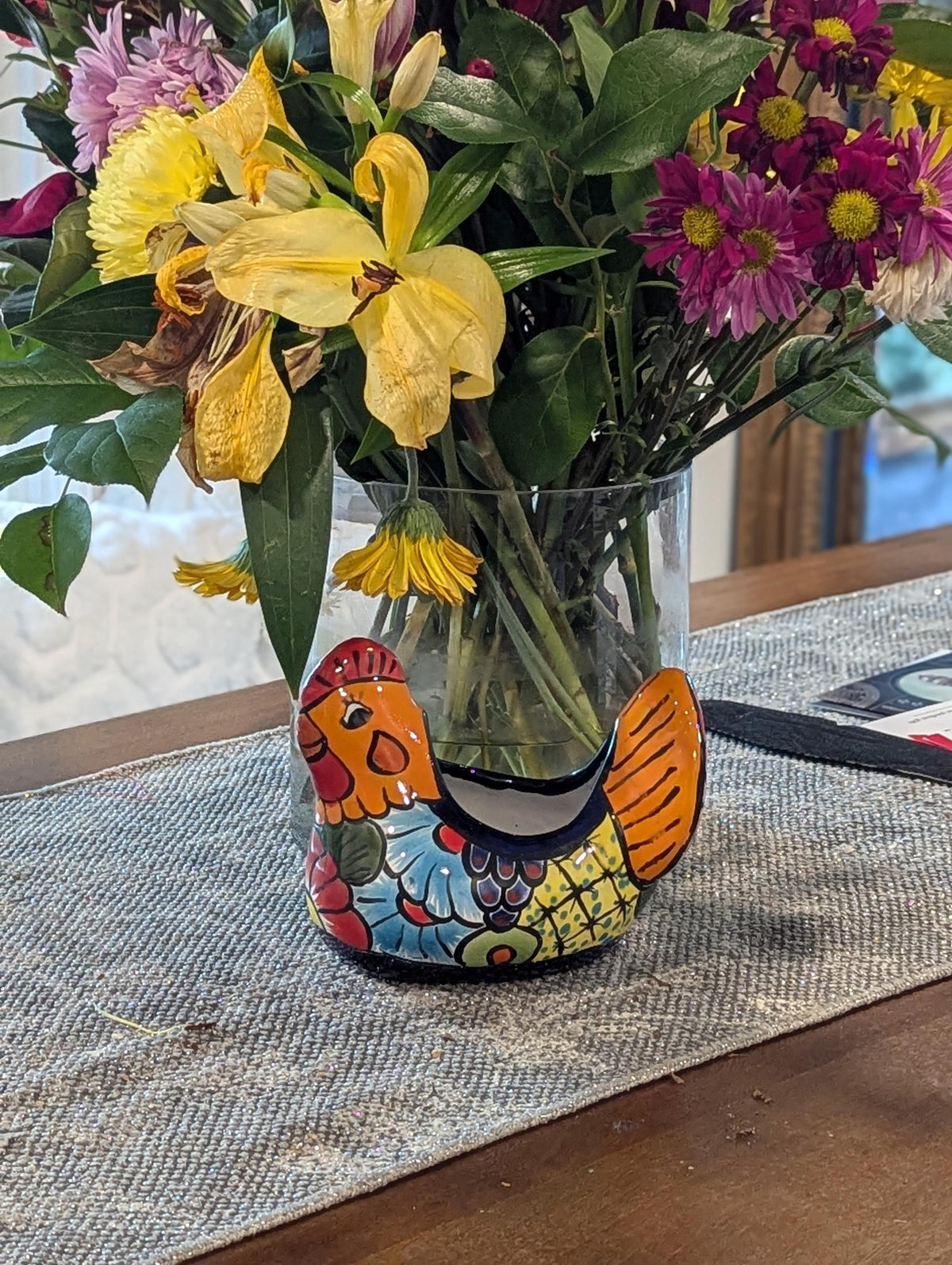 Chicken Flower Pot Ceramic Talavera Planter, Small Handmade Mexican Pottery Home Decor as Indoor Planter or Outdoor Pot