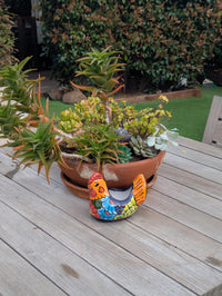 Chicken Flower Pot Ceramic Talavera Planter, Small Handmade Mexican Pottery Home Decor as Indoor Planter or Outdoor Pot