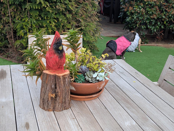 Handmade Northern Cardinal | Wooden Home Decor or Yard Art Made in the USA by Chainsaw Artist in Texas