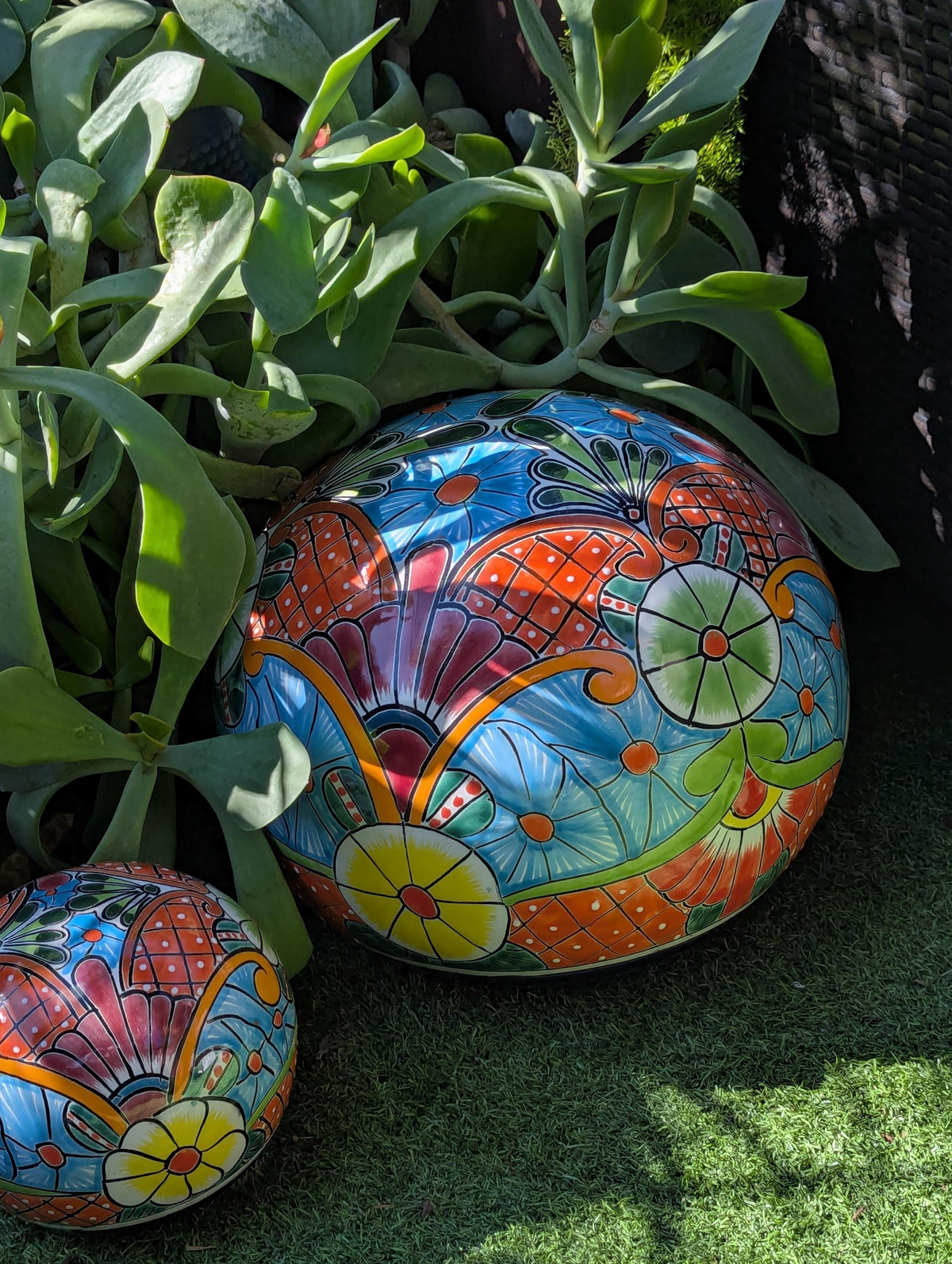 Spheres Garden Decor & Yard Art | Ceramic Talavera Pottery Home Decor, 3 Spheres Handmade in Mexico