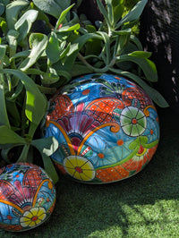 Spheres Garden Decor & Yard Art | Ceramic Talavera Pottery Home Decor, 3 Spheres Handmade in Mexico