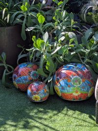 Spheres Garden Decor & Yard Art | Ceramic Talavera Pottery Home Decor, 3 Spheres Handmade in Mexico